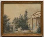 École FRANÇAISE vers 1810, entourage de Charles PERCIER.Vue d'une villa...