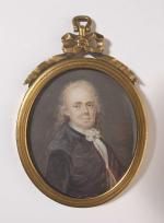 École FRANÇAISE fin XVIIIème.Benjamin Franklin.Miniature sur ivoire.7,5 x 5 cm.Provenance...