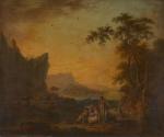 CLAUDOT Jean-Baptiste-Charles (Badonviller 1733 - Nancy 1805)Le repos des paysans.Paysage...