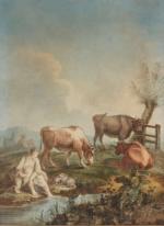 École FRANCAISE du XVIIIème siècle.Scènes pastorales.Paire d'aquarelles.53 x 39 cm.Provenance...