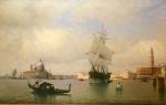 Amédée ROSIER (Meaux 1831 - ?).Navire américain devant Venise.Sur sa...