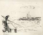 Maurice de VLAMINCK (1876-1958)Le pêcheurEncre sur papier, titrée en bas...