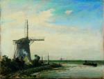 Johan Barthold JONGKIND (1819 - 1891). Moulin à vent en...