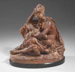 CARRIER-BELLEUSE Albert Ernest (1824-1887).Femme mi-nue accoudée tenant en ses bras...