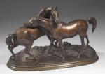 MÈNE Pierre-Jules (1810-1879).L'Accolade de chevaux arabes.Epreuve en bronze à patine...