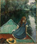 Henri LEBASQUE (1865-1937). Nono, fillette de l'artiste, en barque sur...