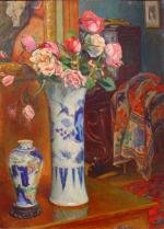 George-Daniel de MONFREID (1856-1929). Vases de roses : tube Ming,...