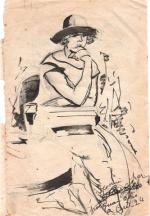 Juan GRIS (1887-1927) attribué àRij-Rousseau au café à CéretDessin à...