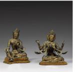 STATUETTE d'Avalokiteshvara assise en padmasana sur le lotus, les mains...