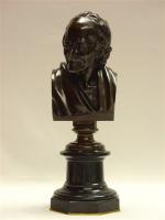 HOUDON, d'après.Buste de Voltaire. Bronze à patine brune. Fondeur "F....
