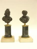 "Voltaire" et "Rousseau". Paire de bustes en bronze à patine...
