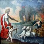 École FLAMANDE du XVIIIème siècle.Amphitrite accompagnée de Cupidon accueille Neptune...