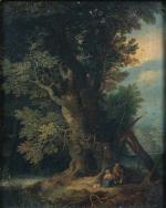 Jan BRUEGHEL le JEUNE (Anvers 1601-1678)Le repos pendant la fuite...