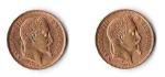 Lot : NAPOLÉON III, 2 pièces de 20F, tête laurée,...