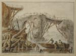 Jean PILLEMENT (Lyon 1728 - 1808)Scène de pêche. Pierre noire,...