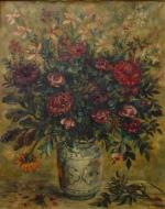 Natalia GONTCHAROVA (1881-1962)."Bouquet".Toile signée en bas à droite, et contresignée...