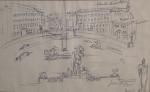 Jean DUFY (1888-1964).Rome,  "Place du peuple".Deux dessins au crayon...