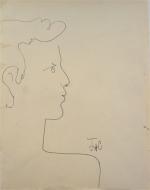 Jean COCTEAU (1889 - 1963).Profil d'éphèbe.Encre, initiales en bas à...
