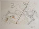 Salvador DALI (1904-1989).Saint-Michel terrassant le dragon.Gravure en couleurs.Épreuve d'artiste, signée...