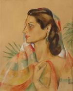 GUIDA G. H.Portrait de femme.Aquarelle et réhauts de gouache. Signée...