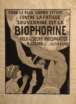 KUHN-RÉGNIER Joseph."Biophorine", projet d'affiche. Encre noire et lavis d'encre, rehauts...