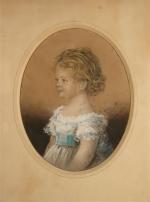 École FRANÇAISE.Portrait d'enfant. Pastel et craie noire. Signé daté 1874...