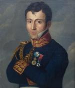 École FRANÇAISE du XIXème. Portrait d'officier du 1er Empire portant...