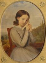 École FRANÇAISE début du XIXème.Portrait de jeune fille à la...