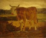 Constant TROYON (Sèvres 1810 - 1924)Vache dans un champ. Panneau...