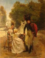 Henri-Victor LESUR (né en 1863)La conversation au parc : hussard...