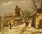 Alphonse QUIZET (1885 - 1955)Lapin agile sous la neige. Huile...
