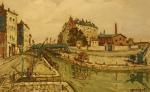 Alphonse QUIZET (1885 - 1955)Bord du canal Saint-Martin.  Peinture...