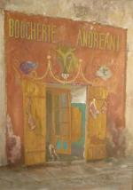 Alexandre IACOVLEFFDevanture de boucherie "Andreani". Tempera sur toile, signée, située...