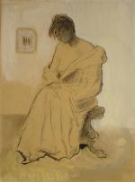 Pierre GRIMM (1898-1979)Femme assise dans un intérieur.Technique mixte sur carton,...