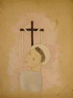 VASSILIEFFJeune homme auréolé devant un crucifix.Aquarelle gouachée, signée, localisée Paris...