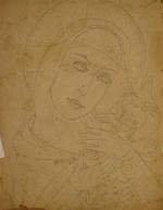 VASSILIEFFLa Vierge Marie au bouquet de roses.Crayon.31 x 24 cm....