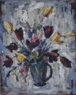 Boris PASTOUKHOFF Bouquet de tulipes.Huile sur toile signée en bas...
