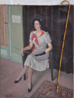 Eugène CHIRIAEFF (1887-1945)Portrait de femme assise à la canne.Huile sur...