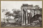 Ecole FRANÇAISE milieu XIXème.  Ruines antiques.Suite de 5 dessins,...