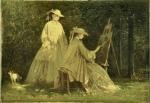Charles Édouard ELMERICH (1813-1889)Femmes au chevalet en extérieur. Huile sur...