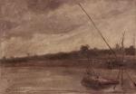 Paul-Désiré TROUILLEBERT (1829-1900) Bord de rivière.Toile marouflée sur carton, signée...