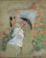 Armand GUILLAUMIN  (1841-1927)Fillette à l'ombrelle.Pastel sur papier, signé en...