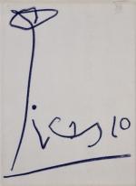 Pablo PICASSO (1881-1973)Signature.Crayon bleu gras sur papier, numéro en graphite...