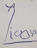 Pablo PICASSO (1881-1973)Signature.Crayon bleu gras sur papier, numéro en graphite...