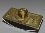 BUVARD-TAMPON base BOIS, plaque décorative et prise bouton en bronze...