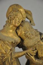PENDULE en bronze doré à sujet romantique "Allégorie de la...