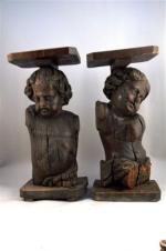 Deux torses d'ANGELOTS en bois sculpté. Travail ancien. Remontage en...