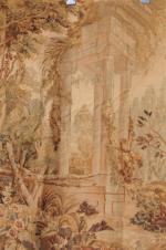 TAPISSERIE d'AUBUSSON représentant un temple à colonnes dans une perspective...