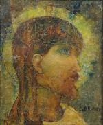 BRUNET Emile (1869-1944)Le Christ aux yeux verts.Huile sur toile signée...