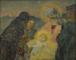BRUNET Emile (1869-1944)Nativité.Huile sur panneau signée en bas à droite.33...